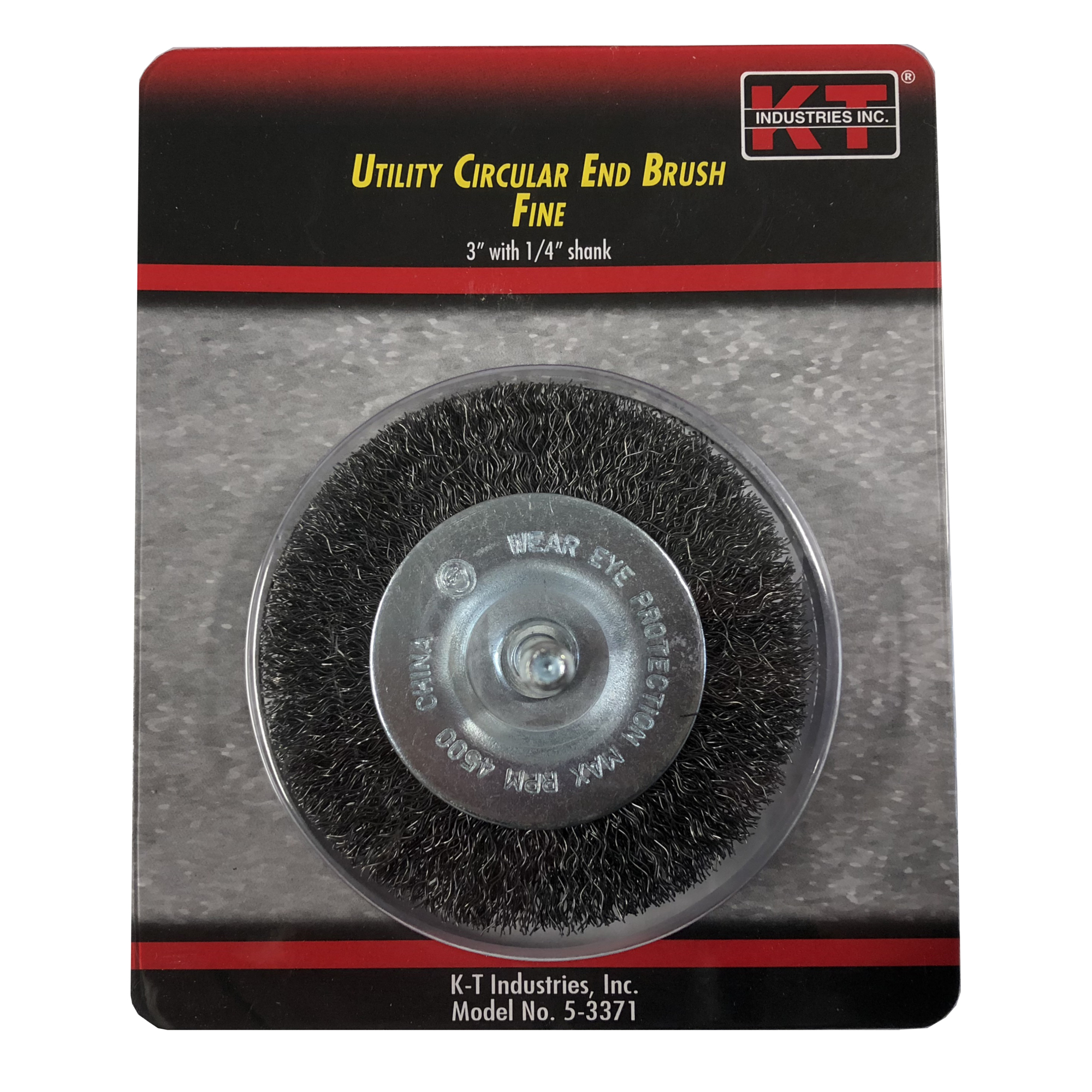 K-T Industries Circular End Brush — 3in., Fine, 1/4in. Shank, 4500 RPM, Model# 5-3371